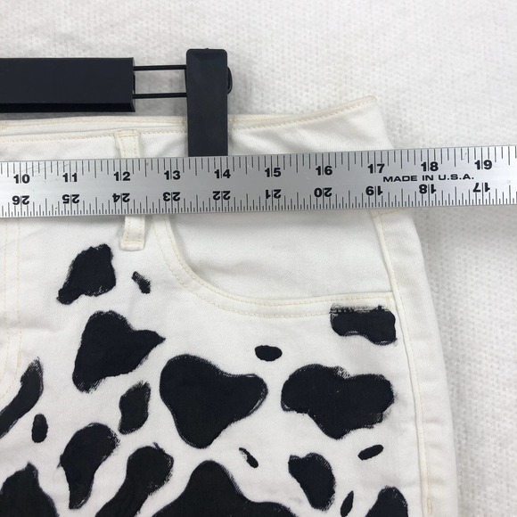 Old Navy Womens 12 Bright White Pencil Skirt Hand Painted Cow Print Stretch Mini - Picture 4 of 7
